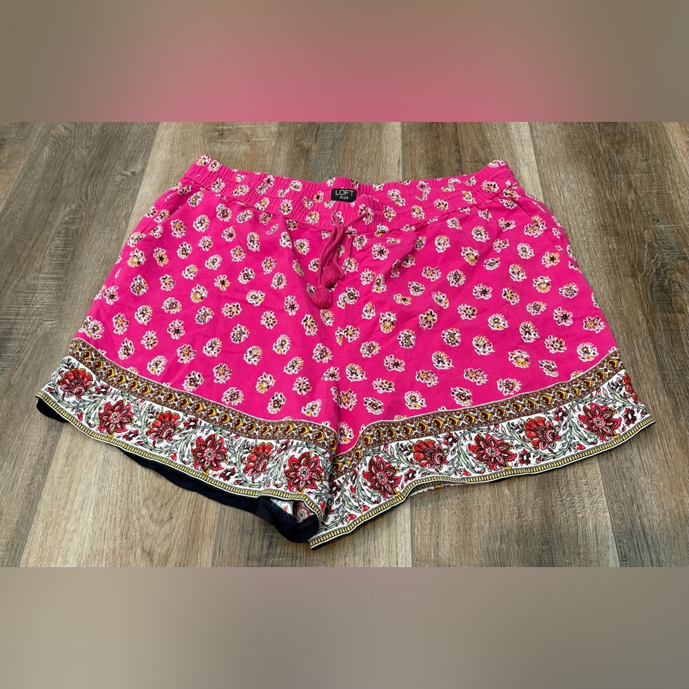 LOFT Pink Floral High Waist Shorts